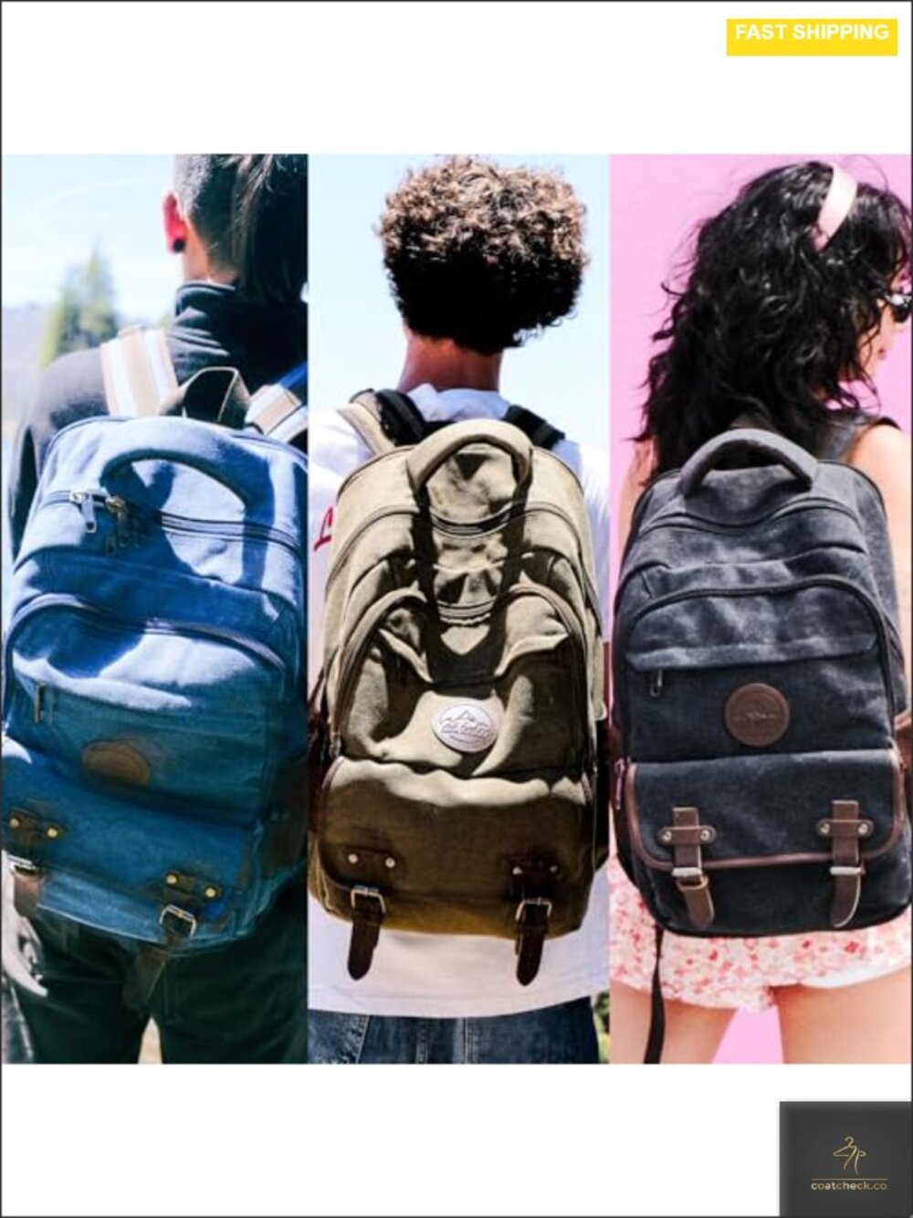 Large 30L Canvas Laptop Backpack, Fits 17" Laptop, College Travel Bag - Picture 3 of 6